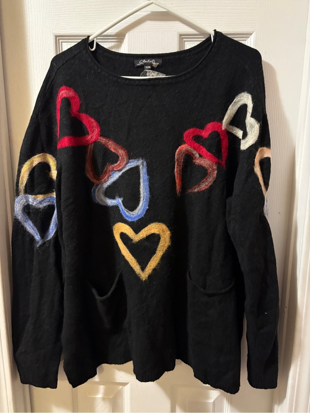 CHARLIE B Black Heart-Accent Pullover Sweater